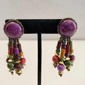 Artisan Dangle Drop Tassel Earrings Multicolor Multishape Beads Post Back